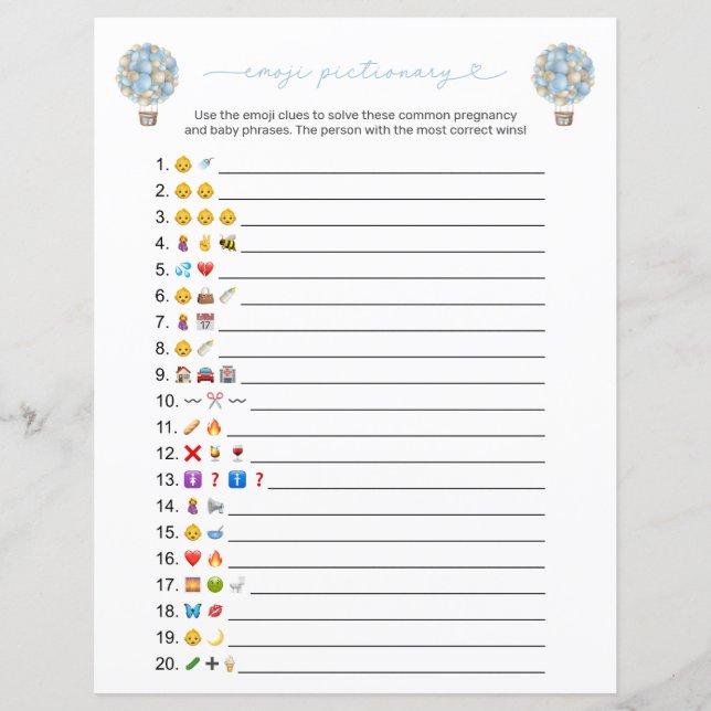 Emoji-spelkort för dubbla Sidoblått Luftballong (Framsida)