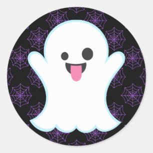 Emoji spöke på spindelnätHalloween klistermärk Runt Klistermärke