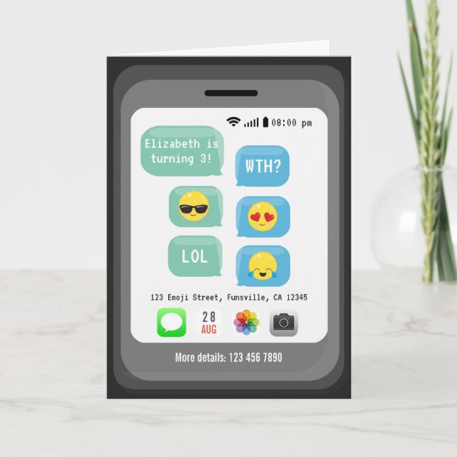 Emoji-tema Virtuell Födelsedagsfest Inbjudan (Framsida)
