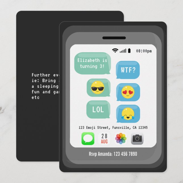 Emoji-temaFödelsedagsfest Inbjudningar (Fram/baksida)