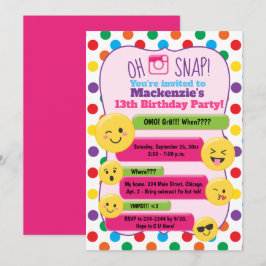 Emoji Texting Multi-Färg Girl Girl's Birthday Tonå Inbjudningar