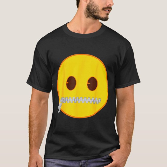 Emoji Zip Zipper Mouth Yellow Smile Face  T Shirt (Framsida)