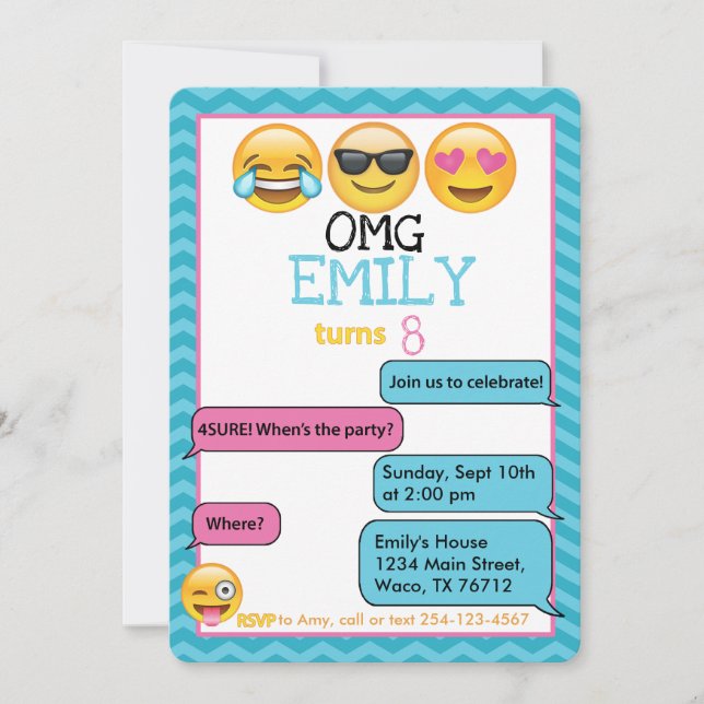 Emojis Födelsedagsfest - Inbjudan (Framsida)
