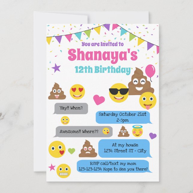 Emojis födelsedagsinbjudan, Emoji Party Inbjudan (Framsida)