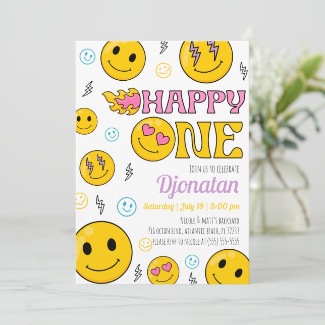 Emojis första födelsedagsinbjudan inbjudningar (Stående Fram)