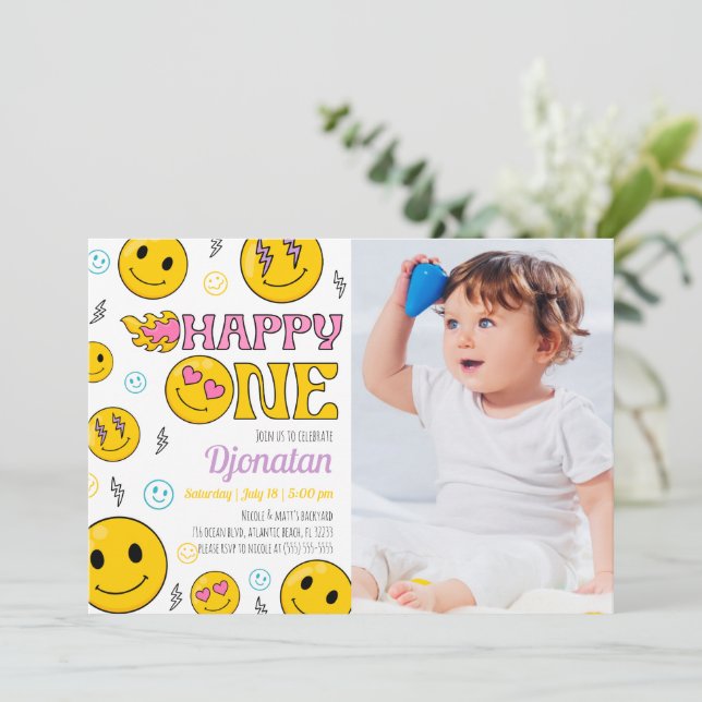 Emojis första födelsedagsinbjudan med foto inbjudningar (Stående Fram)