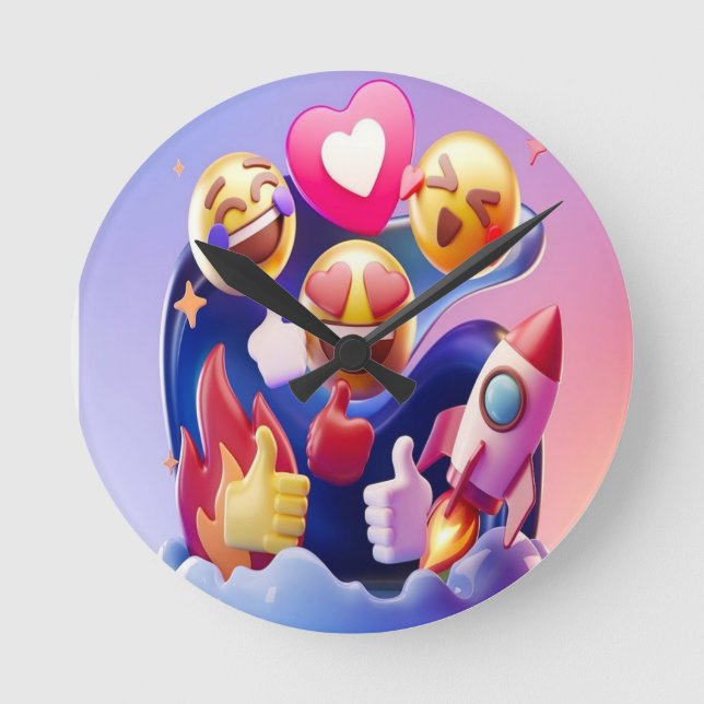 Emojis frigjorde en Roligt, färglöst Äventyr Rund Klocka (Framsida)