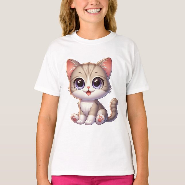 emoshon Cat T-Shirt for Girls and Women (Framsida)