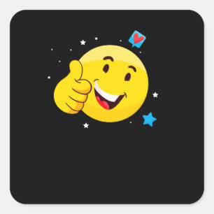 Emote Smile Thumbs Up Emoticon Funny Ansikte Fyrkantigt Klistermärke