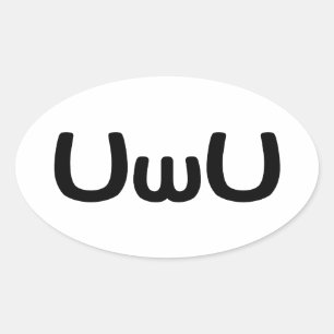 Emoticon för UwU lycklig Animeansikte Ovalt Klistermärke