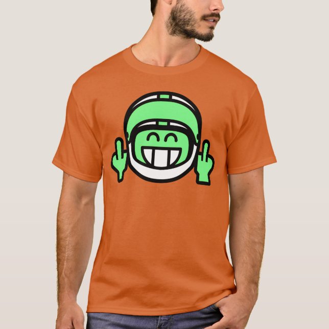 Emoticon Grin with Motorcycle Helmet Stinkfinger r T Shirt (Framsida)