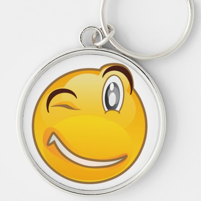 Emoticon Keychain Rund Silverfärgad Nyckelring (Framsidan)
