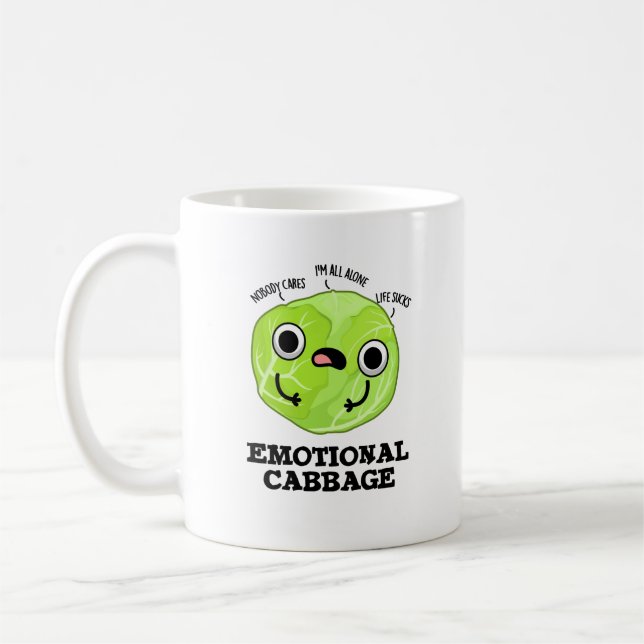 Emotional Cabbage Funny Veggie Pun Kaffemugg (Vänster)