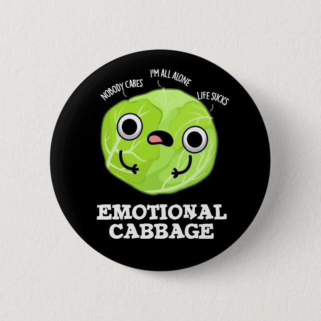 Emotional Cabbage Funny Veggie Pun Mörk BG Knapp (Framsida)