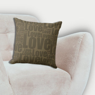 Emotional Kärlek Typography Mönster Brown Kudde