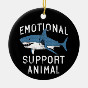 Emotional Support Animal Funny Scary Shark Pun Hum Julgransprydnad Keramik