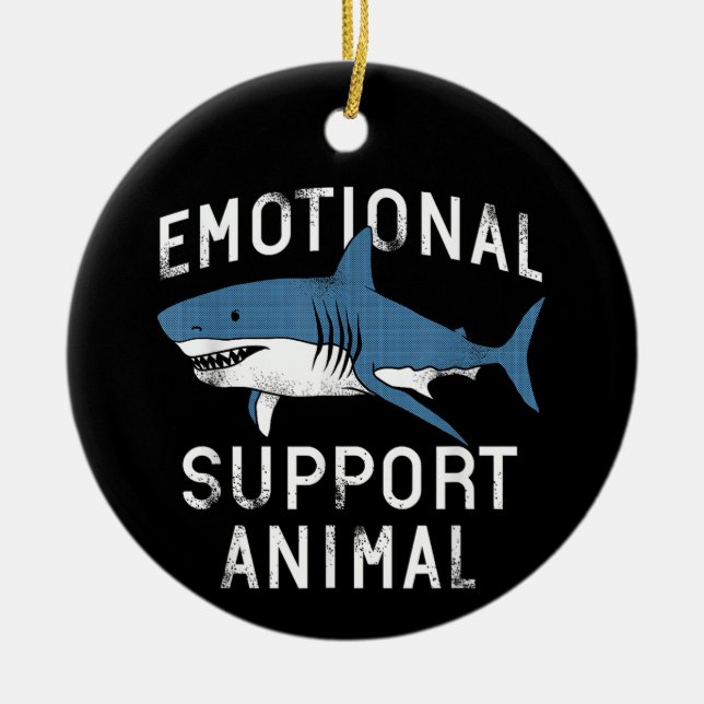 Emotional Support Animal Funny Scary Shark Pun Hum Julgransprydnad Keramik (Framsidan)