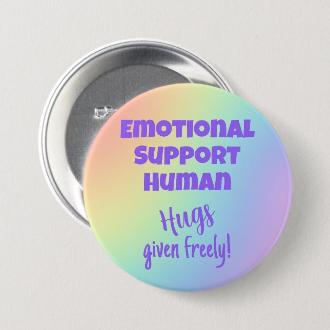 Emotional Support Human Hugs Rainbow Button Knapp (Framsida & baksida)