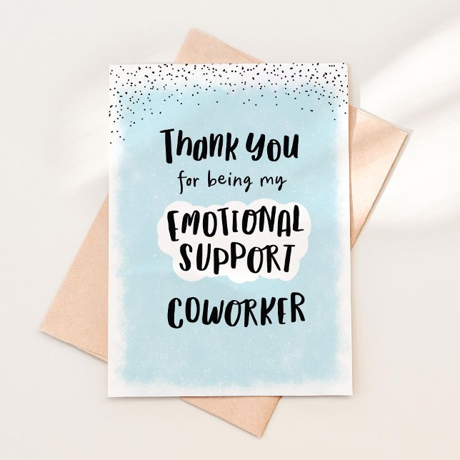 Emotional Support-medarbetarkort, arbetsbestin fun Tack Kort (Thank you Coworker folded greeting card shown flatlay with craft envelop and light shadows  )