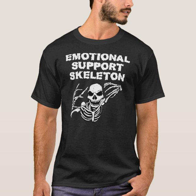 Emotional Support Skeleton Funny Spooky Humor T Shirt (Framsida)