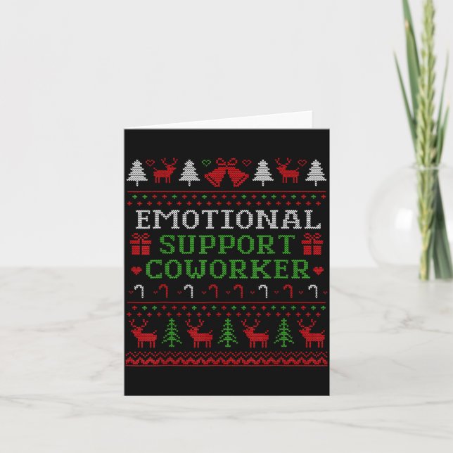 Emotional Suprt Coworker Funny Ugly Christmas Swea Kort (Framsida)