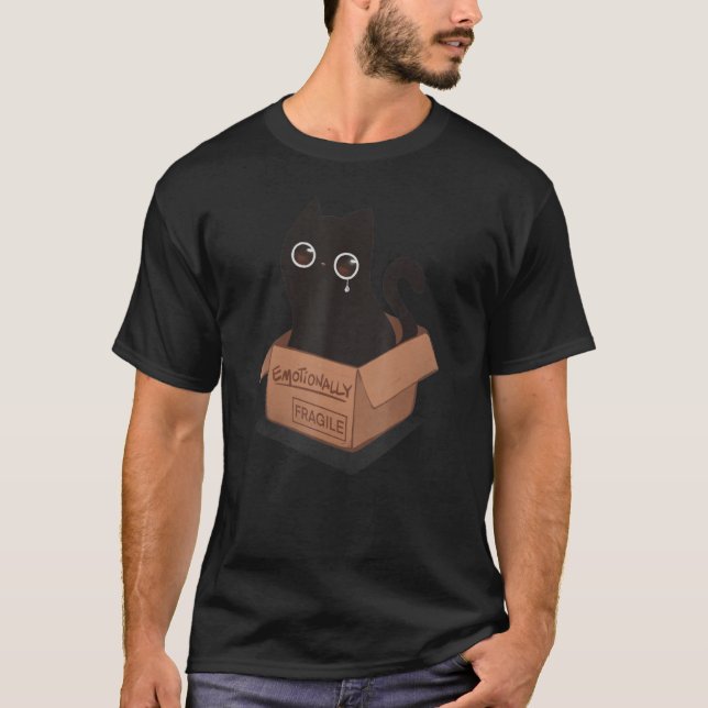 Emotionally Fragile  Black Cat Kitten Introvert T Shirt (Framsida)