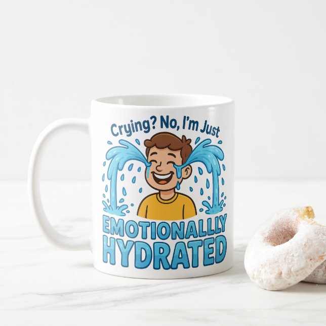 Emotionally Hydrated Funny Crying Cartoon Kaffemugg (Med munk)