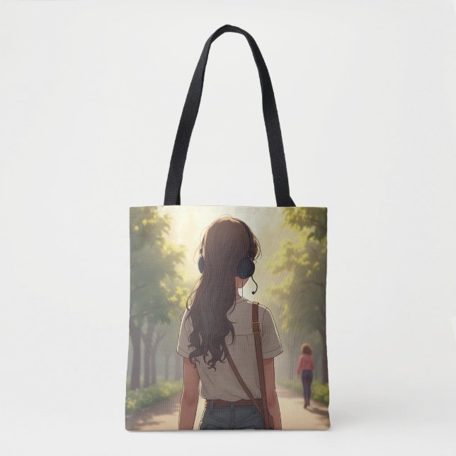 Emotionell flicka som lyssnar på musik tote bags tygkasse (Framsida)