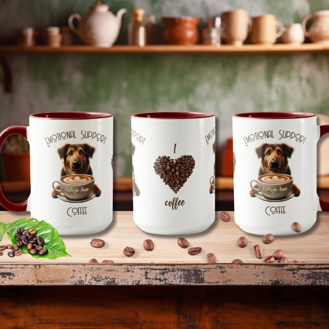 Emotionellt stöd för kaféns akuta Hund för psykisk Mugg (Coffee Lovers Mug: Emotional Support Coffee Cute Dog with "I Love Coffee" saying)