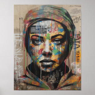 Emotionless Women's Ansikte Graffiti Art Poster
