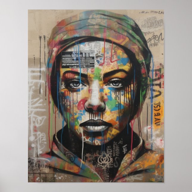 Emotionless Women's Ansikte Graffiti Art Poster (Framsidan)