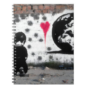 Emotive Street Art Boy Earth Heart Mural Anteckningsbok