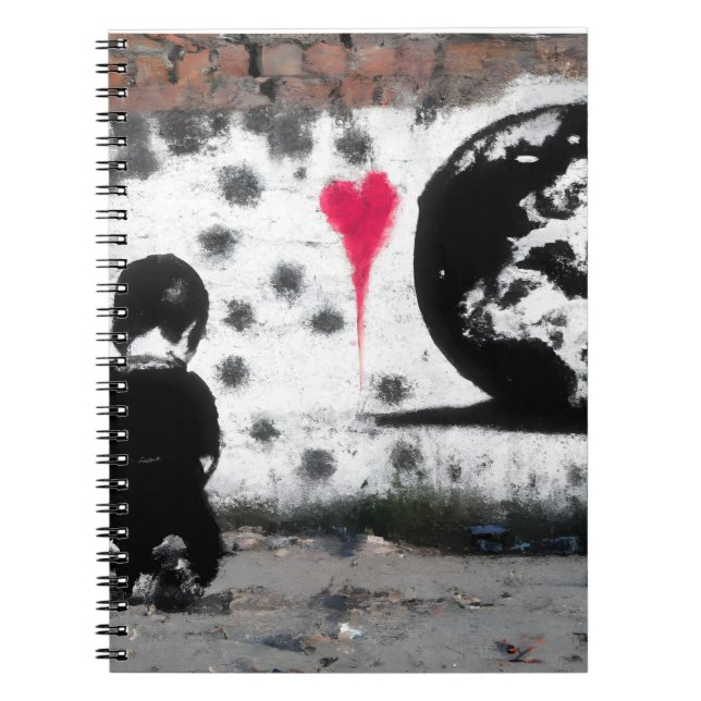 Emotive Street Art Boy Earth Heart Mural Anteckningsbok (Framsidan)