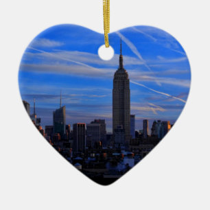 Emp St Bldg, NYC Siluett och Jetspår Julgransprydnad Keramik