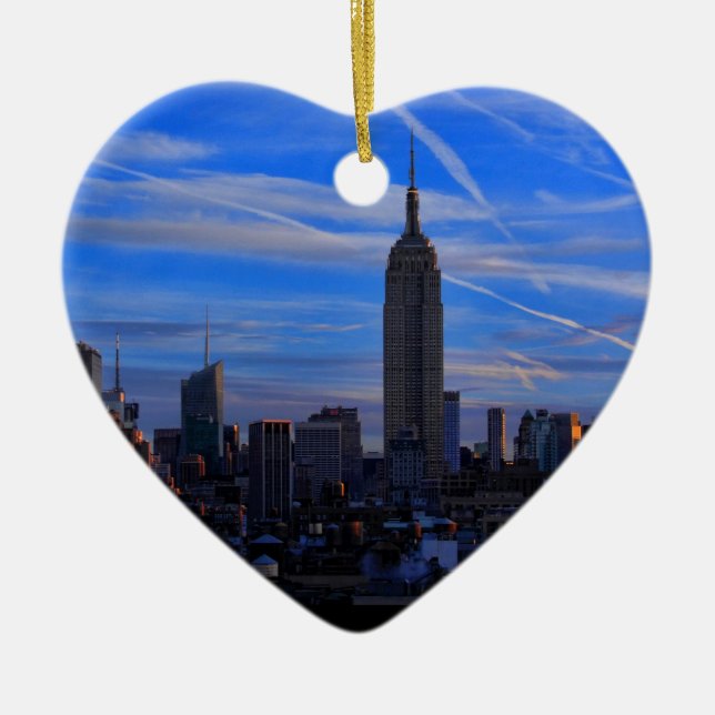 Emp St Bldg, NYC Siluett och Jetspår Julgransprydnad Keramik (Framsidan)