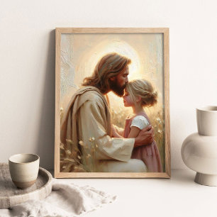 Empati och Kärlek, Kristen Konst, Jesus och Flicka Poster