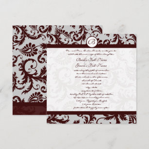 Emperator Chocolate Brown Damask Wedding Inbjudan