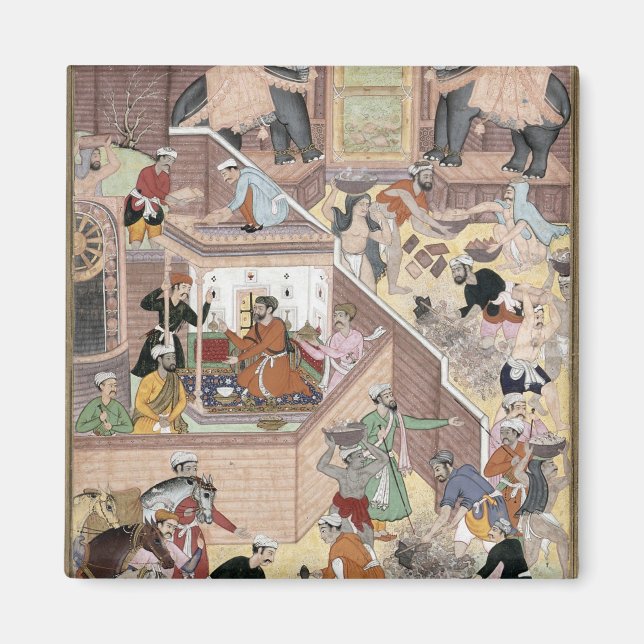 Emperor Akbar (r.1556-1605) som inspekterar byggna Magnet (Framsidan)
