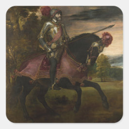 Emperor Charles V om Horseback (av titian) Fyrkantigt Klistermärke