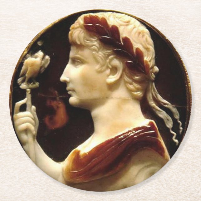 Emperor Octavian Augustus Roman Empire Cameo Underlägg Papper Rund (Framsidan)