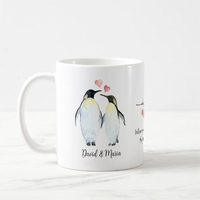 Emperor Penguin Couple i Kärlek Kaffemugg (Vänster)