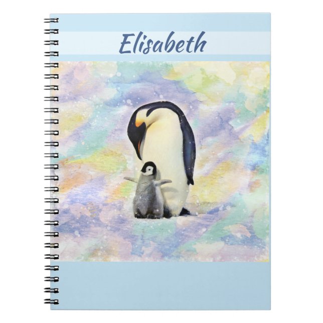 Emperor Penguin med Baby Chick Watercolor Anteckningsbok (Framsidan)