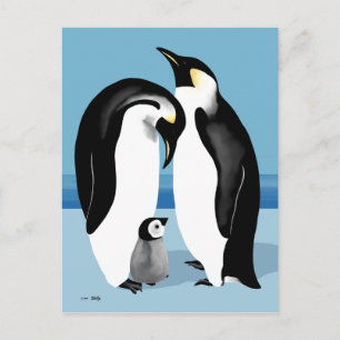 Emperor Penguin with Baby Chick Vykort