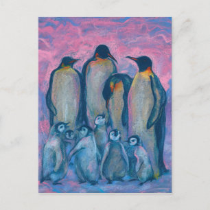 Emperor Penguins Antarktis Fågelmålning Vykort