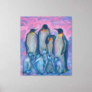 Emperor Penguins, fågelföräldrar och barn i Antark Canvastryck