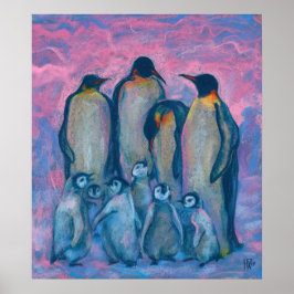 Emperor Penguins, fågelföräldrar och barn i Antark Poster