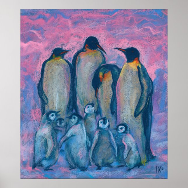 Emperor Penguins, fågelföräldrar och barn i Antark Poster (Framsidan)