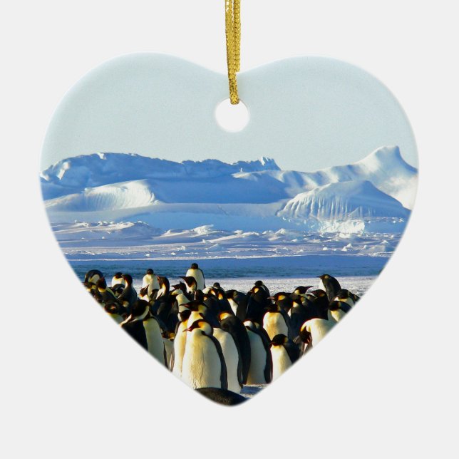 Emperor penguins julgransprydnad keramik (Framsidan)