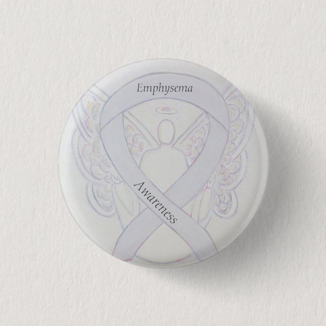 Emphysema Awareness Angel Pearl Ribbon Anpassnings Knapp (Framsida)
