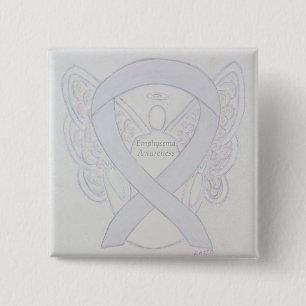 Emphysema Awareness Angel Pearl Ribbon Anpassnings Knapp